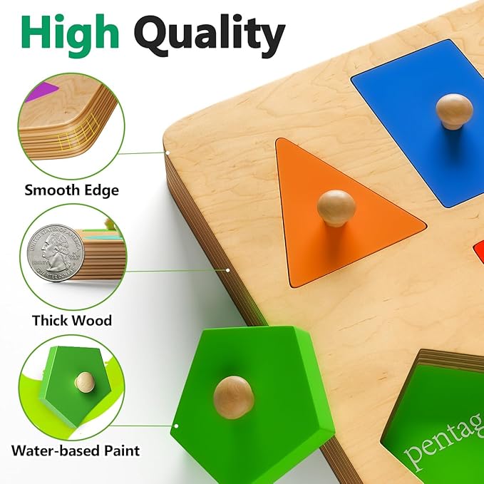 Wooden Shapes Puzzles for Toddlers 1-3, Montessori Toys for 1 2 Year Old Boy Birthday Gifts, Shape Color Match Peg Puzzles, Learning Educational Toys for Toddlers Age 1 2 Year Old Girl