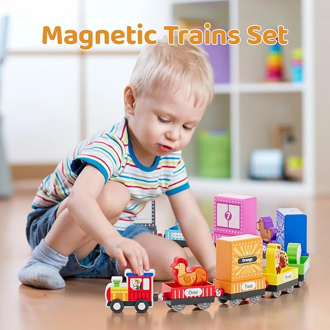 Wooden Animal Toy Train Set,Toddlers Toys for 1-3,Montessori Toys for Toddlers,Magnetic Train Toys,Preschool Educational Learning Toy,Sensory Toys for Kids,Ideal Gifts Boys, Girls