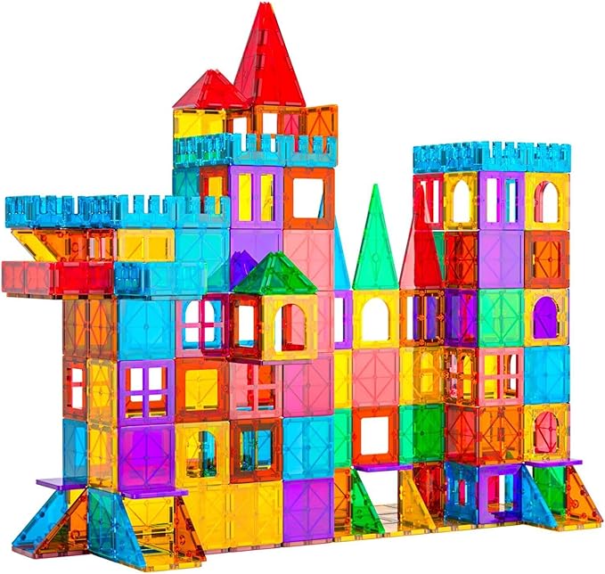 Bmag 130PCS Magnetic Tiles Building Blocks, 3D Magnet Blocks Construction Playboards for Kids Toddlers, Educational STEM Preschool Toys for Boys Girls with 2 Cars