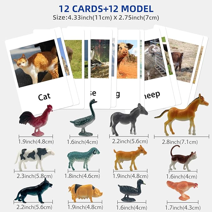 MEROCO Montessori Animal Match Cards - Miniature Poultry Animals with Matching Cards - 2 Part Cards. Montessori Learning Toy, Language Materials TZX106