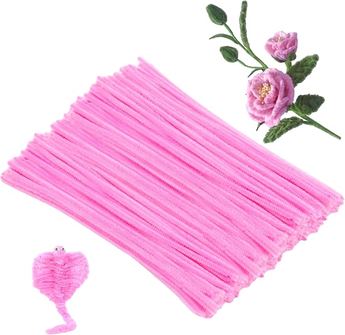 100Pcs Pipe Cleaners, Pipe Cleaners Craft, Chenille Stems Creative Pipe Cleaners for Festivals Flower Making, Crafting Pipe Cleaners Supplies for Home DIY Hand Craft Arts/Pink