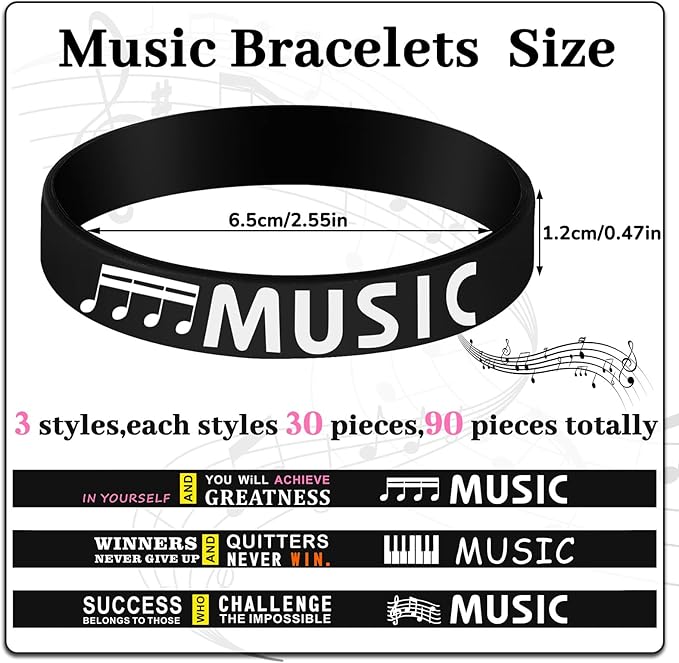 Deekin 90 Pcs Piano Notes Silicone Bracelets Music Inspirational Bracelets Piano Notes Theme Party Supplies Music Party Favors Music Gifts Piano Recital Gifts for Music Lover Musicians, 3 Styles