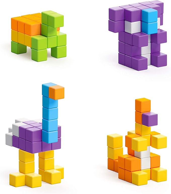 PIXIO Mini Safari - Tiny Magnetic Blocks Building Toy in The Pixel Art Style with Free App - 5/16" Plastic Cubes with 6 Magnets Inside - Open Ended Toy - Creativity Toy for Ages 6+