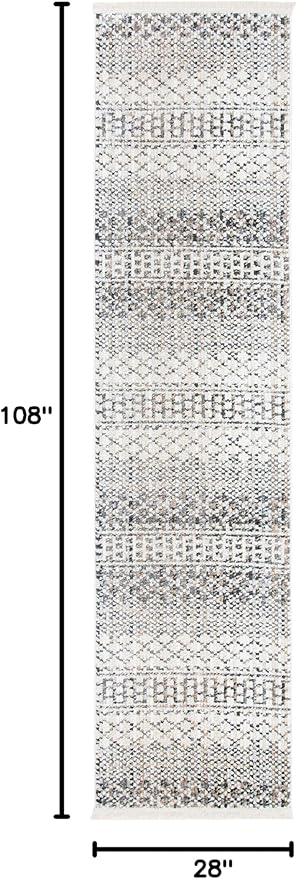 SAFAVIEH Sedona Collection Runner Rug - 2'4" x 9', Ivory & Grey, Moroccan Boho Tribal Design, Non-Shedding & Easy Care, Ideal for High Traffic Areas in Living Room, Bedroom (SED819B)