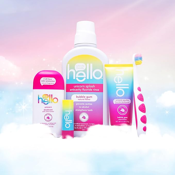 Hello Kids Mouthwash with Unicorn Bubble Gum Flavor, Alcohol Free Mouthwash for Kids with Fluoride, Safe for Ages 6 and Up, Anticavity, Vegan, No Alcohol, No Dyes, 16 Oz Bottles (Pack of 3)