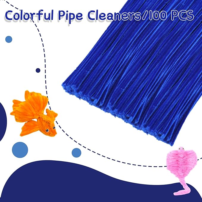 100Pcs Pipe Cleaners, Pipe Cleaners Craft, Chenille Stems Creative Craft Pipe Cleaners Flowers for Festivals Decorations, Crafting Pipe Cleaners Supplies for DIY Arts Making/Royal Blue