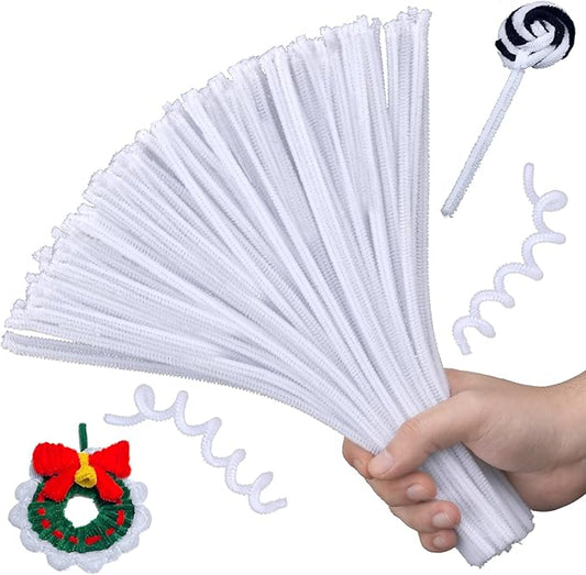 Pipe Cleaners, 100PCS Christmas Pipe Cleaners Craft Supplies, White Pipe Cleaners Bulk Fuzzy Sticks for DIY Art and Craft Projects Home Decoration