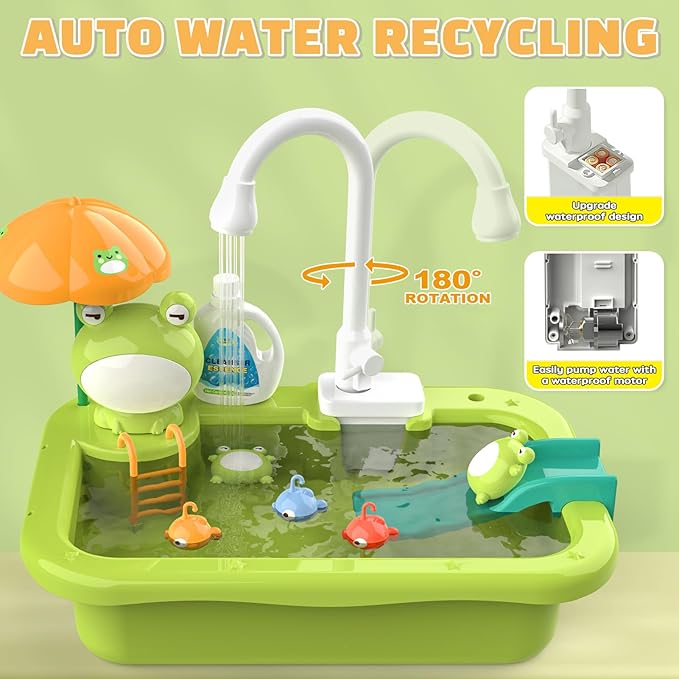 Dreamon Play Sink Toy with Running Water, Kids Play Kitchen Accessories with Automatic Water Circulation, Pool Floating Fishing Game, Toddler Kitchen Playset for Boys and Girls