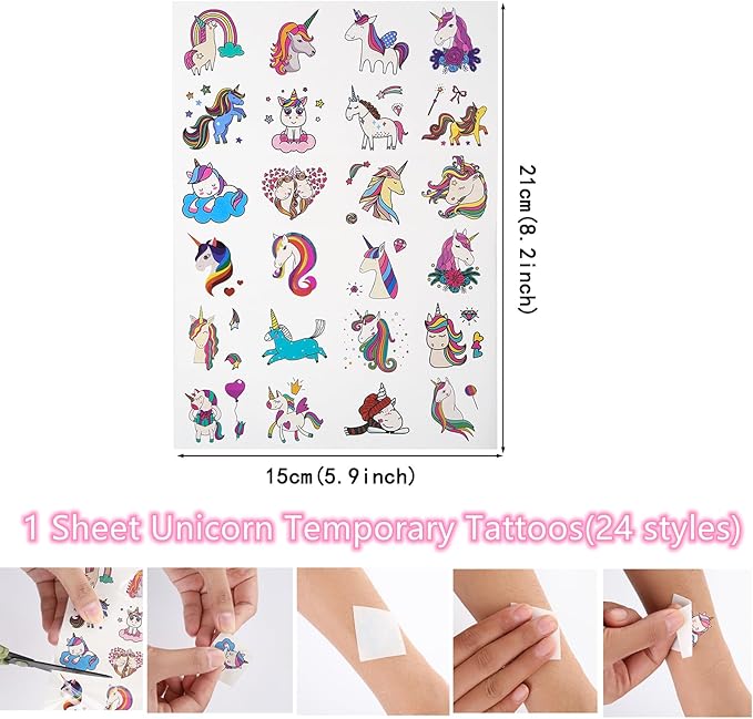 Unicorn Party Favors Supplies for Kids Birthday Gift Bags Including Slap Bracelets Mask Rings Keychains Stamps Tattoos Stickers (Unicorn A, Count, 1)