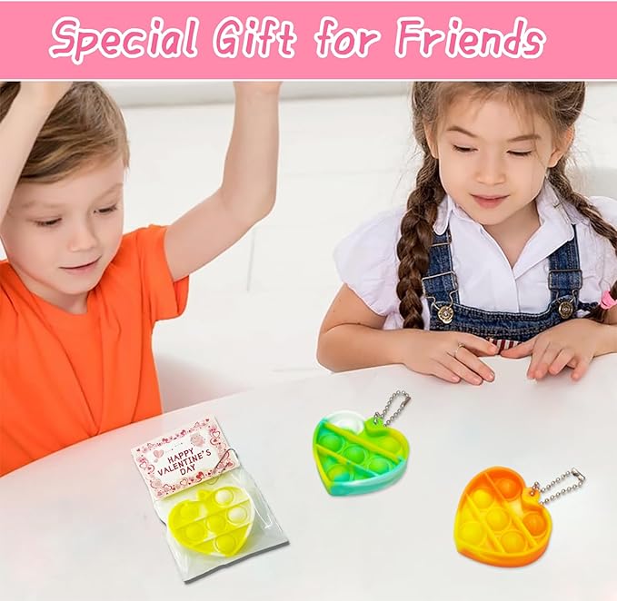 12 Packs Valentines Day Cards for Kids, Heart Pop Valentines Fidget Toys Bulk Stress Relief Fidget Toys for Kids Valentine's Party Favors School Classroom Exchange Gifts,Valentine's Day Gift