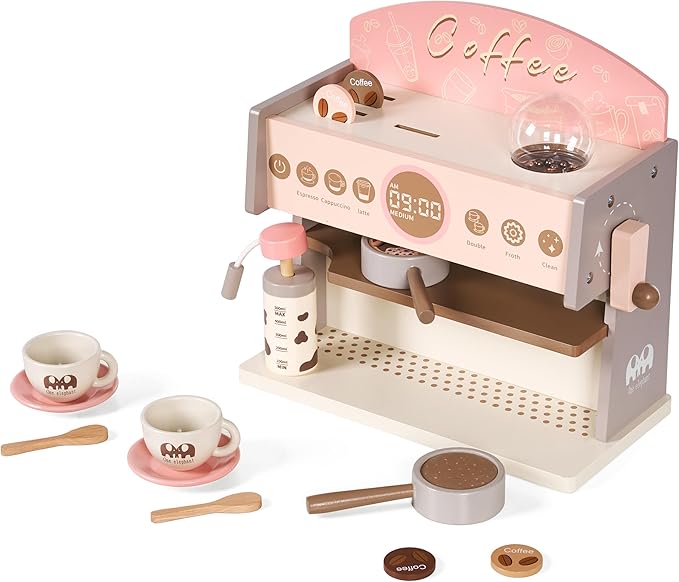 Coffee Maker Wooden Kitchen Toys for Kids, Toddler Coffee Playset, Pretend Coffee Maker for Girls & Boys