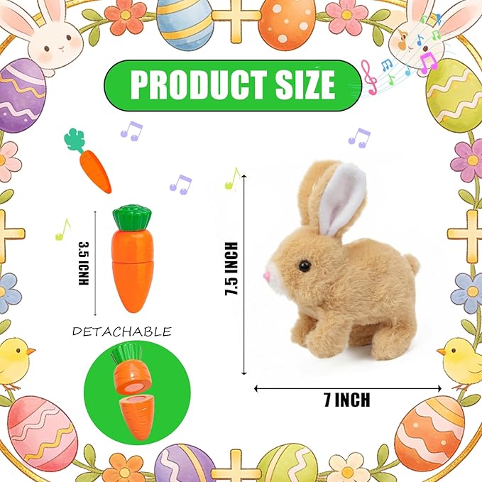 Hopping Bunny Toy, Interactive Electronic Bunny Stuffed Animal with Sounds and Movements, Animated Walking Wiggle Ears Twitch Nose, Easter Bunny Toys for Kids, Girls, Boys, Birthday Gift