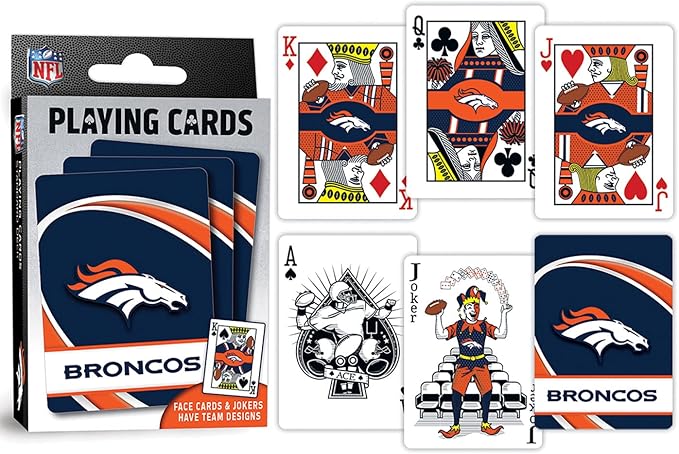 MasterPieces - NFL Playing Cards, Officially Licensed Denver Broncos Football Deck, Family Games for Adults and Kids, Standard Index