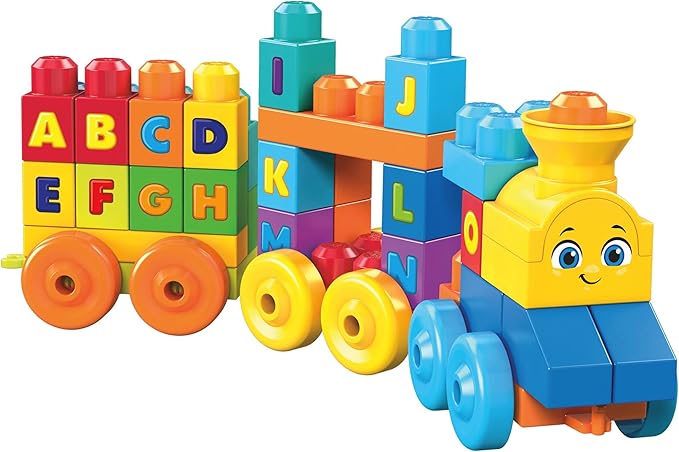 MEGA BLOKS First Builders Toddler Building Blocks Toy Set, ABC Musical Train with 50 Pieces, Music and Sounds, Ages 1+ Years