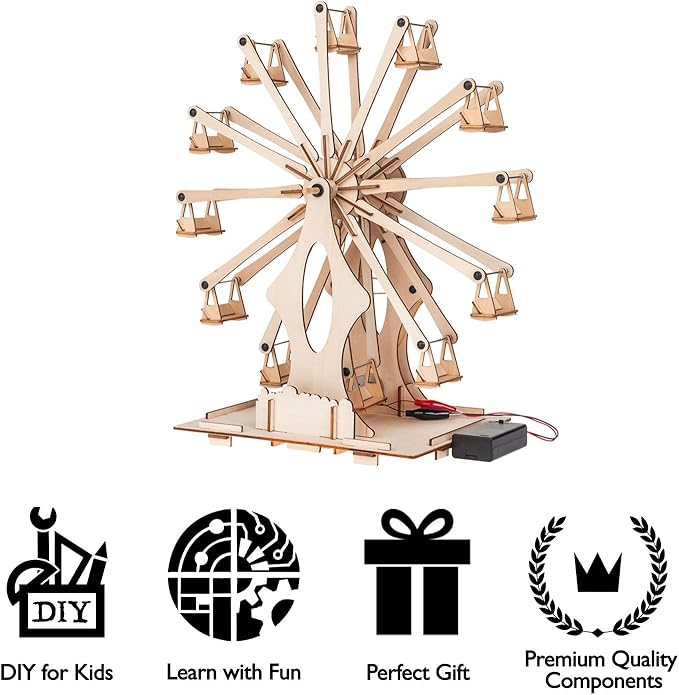 Wooden Ferris Wheel - DIY 3D Puzzle & Educational Creative Crafts Kit - STEM Projects for Kids Ages 8-12-16, Boys & Girls - Construction Toys Set - Model Building Kit for Christmas & Birthday Gifts