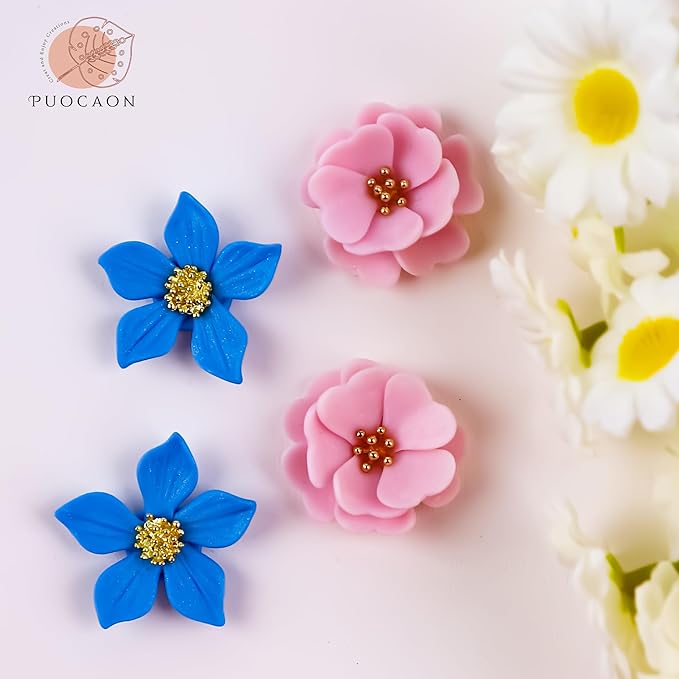 Puocaon Petal Polymer Clay Cutters - 20 Pcs Petal Clay Cutters for Polymer Clay Earrings, 30 Pcs Pistil Brass Charms 4 Petal Texture Clay Molds for Polymer Clay Jewelry, Flower Clay Jewelry Supplies