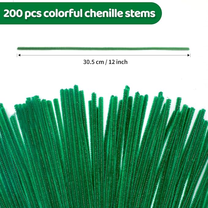 Eppingwin 200pcs Pipe Cleaners, Christmas Green Pipe Cleaners Craft Supplies,Chenille Stems for DIY Arts Crafts Project(Christmas Green)