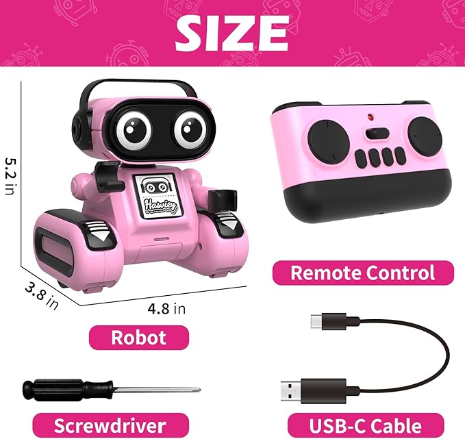 Robot Toys for Girls, Rechargeable Remote Control Toys for Girls 5-7, Kids Toy Robots with Auto-Demo, Recording, Repeat, Flexible Head & Arms, Dance, Music, Gift Ideas for Birthday Xmas – Pink