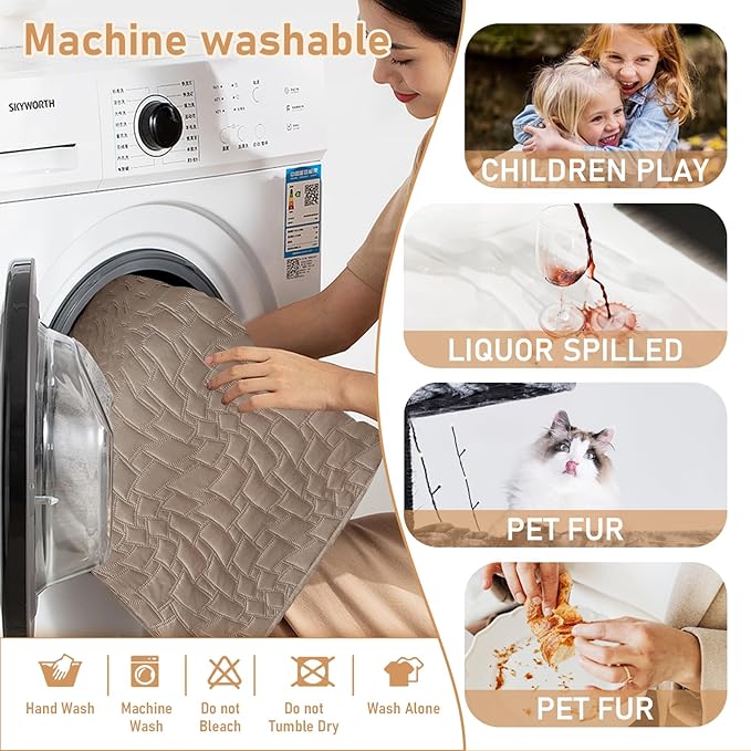 100% Waterproof Recliner Chair Covers for Reclining Chair, Small Recliner Covers That Stay in Place, Non-Slip Recliner Armchair Cover with Pockets for Kids, Pets, Dogs, Cat, Washable,Khaki,23IN