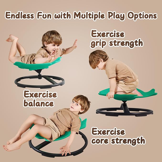 Sit and Spin Spinning Activity Toys for Toddlers with Arm Rest and Swivel, Wobble Chair - Sensory Spinning Seat for Kids, Training Body Coordination, Green