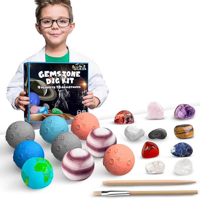 Science Dig Kit, Solar System Space Toys Excavate 18 Real Gems from 9 Planets Easter Egg Toys for Kids 6-12, STEM Educational Science Kits, Archaelogy Geology Christmas Birthday Gift for Boys Girls