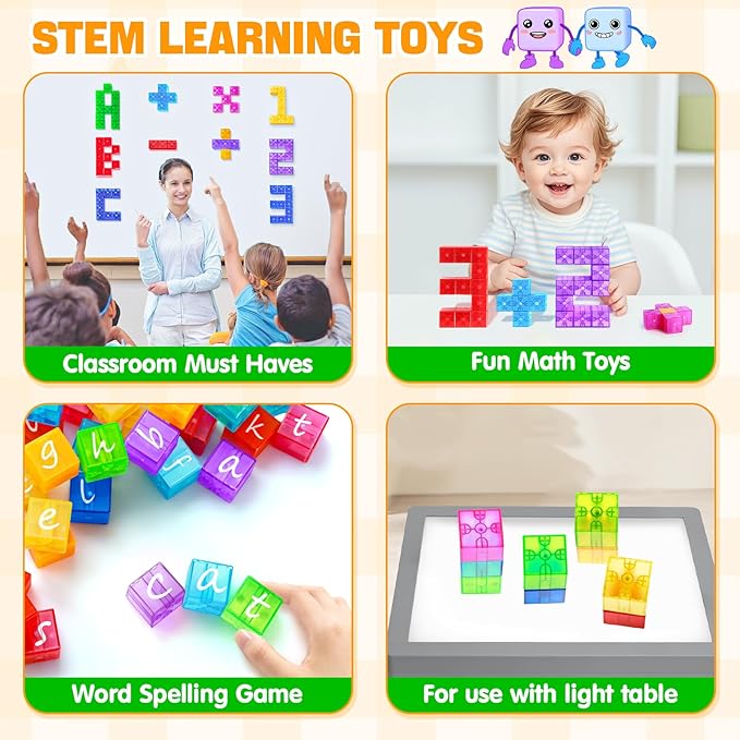 Magnetic Blocks - 52pcs Translucent Magnetic Cubes, Digit Building Blocks Magnet Toys for Kids, Rainbow STEM Creativity Toys 3+ Year Old Boys & Girls Toddlers Kids Christmas Birthday Gifts