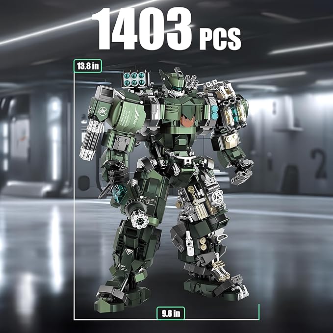 Mech Building Blocks Set for Adults,Motorized Robot Model Building Kit with Multiple Weapons, Hard Core Industrial Style Collectible Gifts for Man Boys Ages 12+ (1403 PCS)