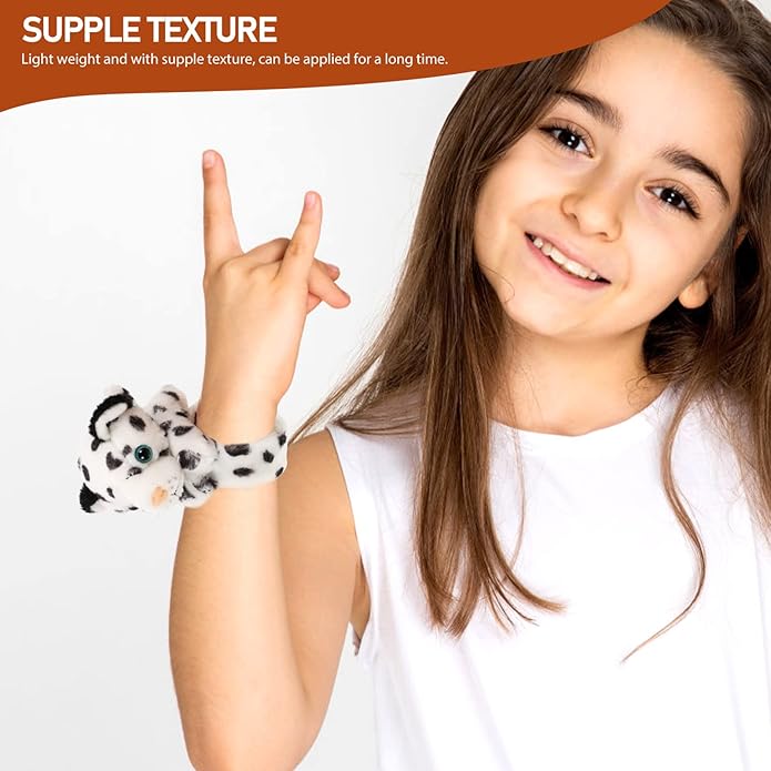 LOGOFUN 2 Pcs Snow Leopard Slap Bracelets Stuffed Animal Hug Slap Bracelet Birthday Party Favor for Kids