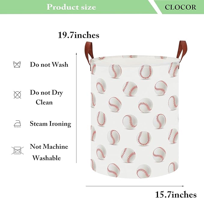 CLOCOR Kids Laundry Basket,Waterproof Baby Boys Nursery Hamper,Collapsible Fabric Storage Container,Toys Bin,Room Decor,Gift Basket(Baseball