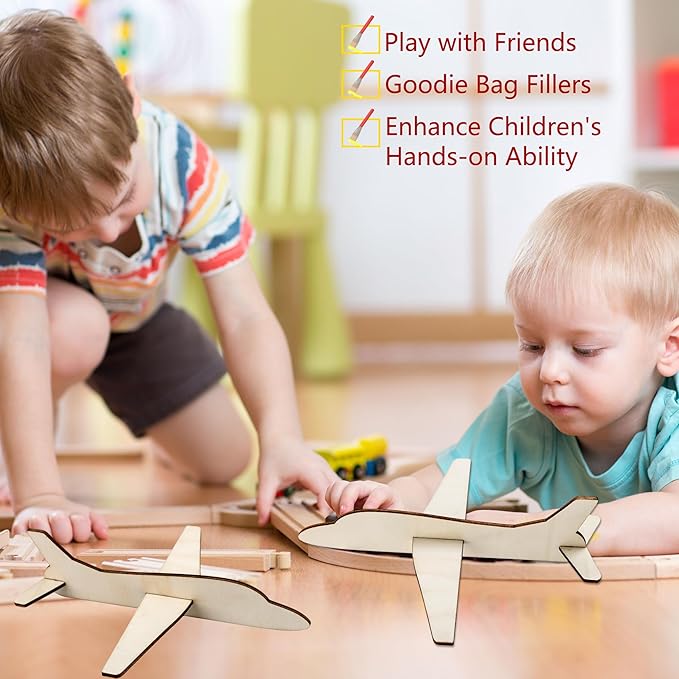 Feradny 24 Pack Wooden Airplane Toys DIY Paint Aircraft Wood Planes Handicraft Wood Airplane for Kids School Art Craft Projects Home Activity Birthday Gifts