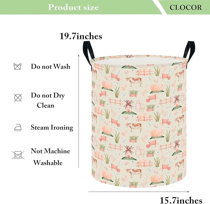 CLOCOR Large Laundry Basket,Waterproof Nursery Hamper,Collapsible Fabric Storage Container,Room Decor,Gift Basket(Farm