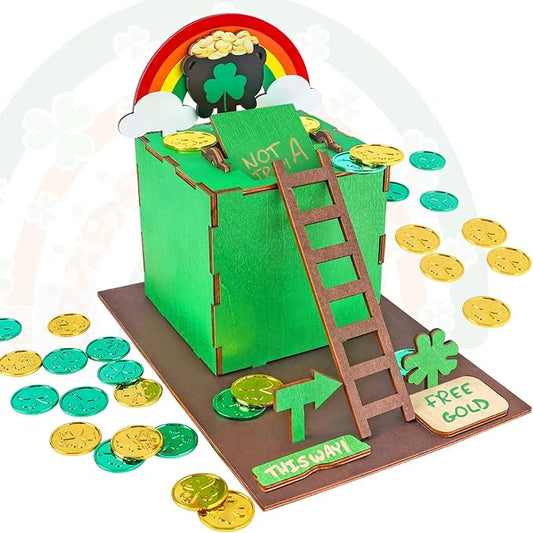 RGJ St Patrick's Day Leprechaun Trap Kit for Kids, Wooden DIY Leprechaun Trap Craft Kit to Catch A Leprechaun, St Patrick's Day Decorations for Kids Party Supplies (Finished Painted)