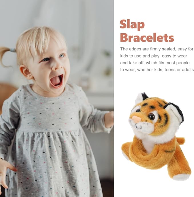 Zerodeko Animal Slap Bracelets, Stuffed Animal Lion Snap Bracelet Jungle Themed Slap Bracelet Animal Plush Toys Gifts Party Favors for Kids Toddler Boys Girls (Yellow)