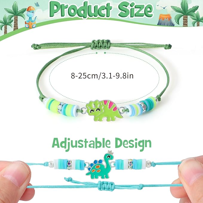 12 Pcs Kids Bracelet for Girls Toddler Jewelry Dinosaur Party Favors Supplies Friendship Bracelets Adjustable Pretend Play Boy Princess Dino Goodie Bag Classroom Reward