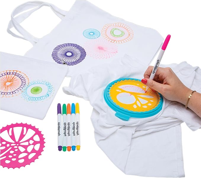 Spirograph Fabric Designer – Spiral Art You Can Wear, Arts and Crafts, Kids Toys, Art Supplies, Craft Supplies, Drawing Kit, Spiral Art, Classic Gear Design Kit, Fabric Pens, Ages 6+