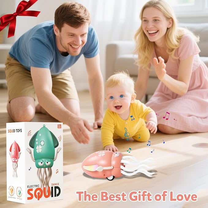 Hirger Dancing Squid Baby Girl Toys, Crawling Octopus Infant Toy for Tummy Time, Sensory Toy for 3-6-12-18 Months Babies & Toddlers 1-2-3, Musical Birthday Gift