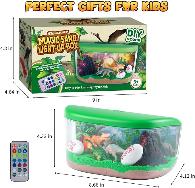 Dinosaur Terrarium Kit Gifts for Kids - DIY Night Light Up with Remote - Dinosaur Toys Arts and Crafts for Boys Fun Christmas Birthday Gifts for Ages 4 5 6 7 8 9 10 + Year Old Easter Dino Science Kits