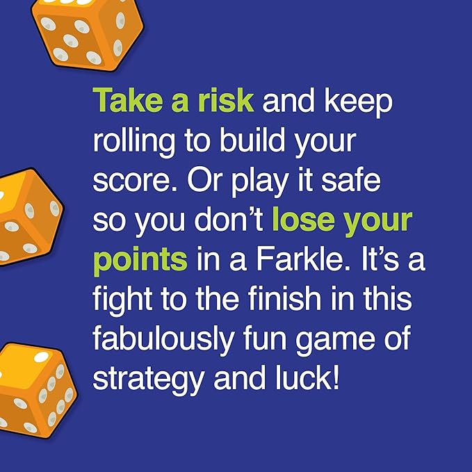 Farkle Classic Dice Game – Kids Games, Dice Games, Family Games, Travel Games, Adult Games, Board Games, Dice Cup, Dice Set, Farkle Score Sheets Included, Ages 8+