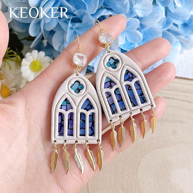 Keoker Gothic Window Clay Cutters, Frame Clay Cutters for Polymer Clay Jewelry, Cathedral Window Polymer Clay Cutters, Clay Earring Cutters, 10 Shapes Earring Cutters for Polymer Clay