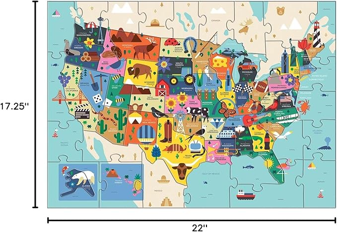 Mudpuppy Map Of The USA – 70 Piece Geography Puzzle with State-Shaped Pieces and Iconic Landscapes Cultural Items And More