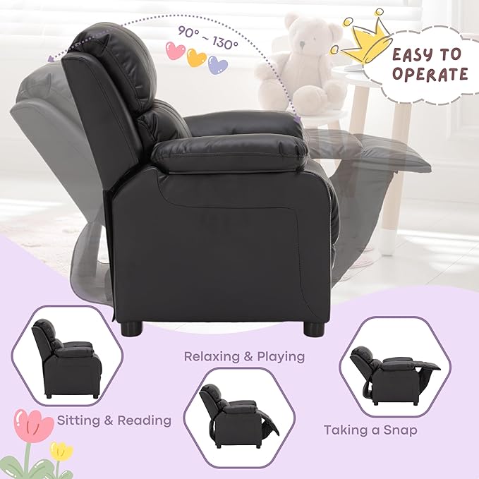 Macaron Kids Reclining Chair Recliner Dual Storage Armrest Leather Sofa Toddler Youth Children Child Ages 2-8