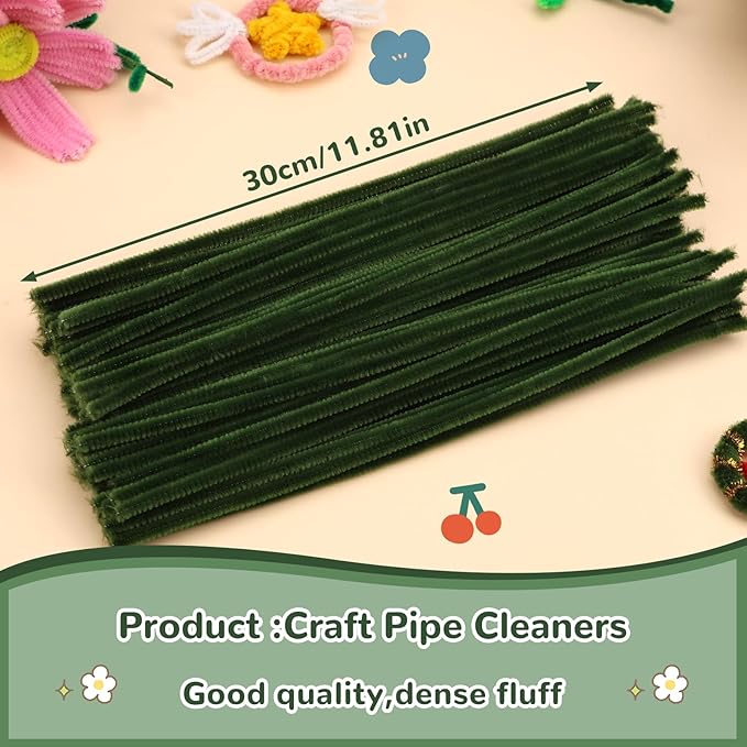 Pipe Cleaners, 100PCS Moss Green Pipe Cleaners Craft Supplies, Pipe Cleaners Bulk Fuzzy Sticks for DIY Art and Craft Projects Home Decoration