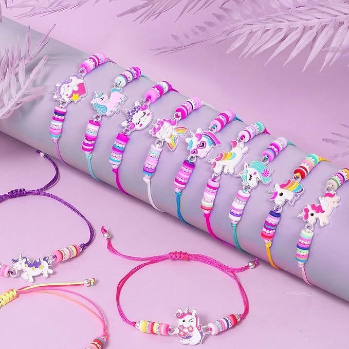 12 Pcs Unicorn Girls Bracelet for Kids Jewelry Toddler Friendship Bracelets Adjustable Toy Gift Pretend Play Goodie Bag Classroom Reward Rainbow Unicorn Party Favors Supplies