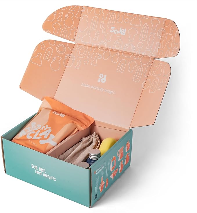 Sculpd Pottery Starter Kit - Complete Air Dry Clay Beginner Set for 2 Adults: Includes Sculpting Tools, Gloss Varnish, Paint Brushes, Guide, Video Tutorials & More - Date Night Gift, Arts Crafts Hobby