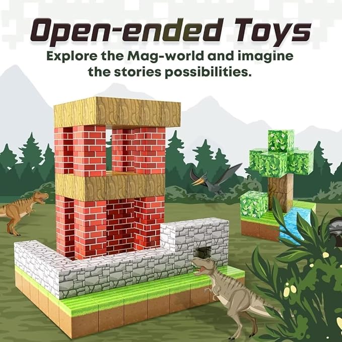 Magnetic Blocks-Build Mine Magnet World Edition, Magnetic Toys for Boys & Girls Age 3-4 4-5 6-8,STEM Montessori Sensory Toys for Toddlers Gifts for 3+ Years Old,48PCS Fidget 1" Cubes Construction Toys