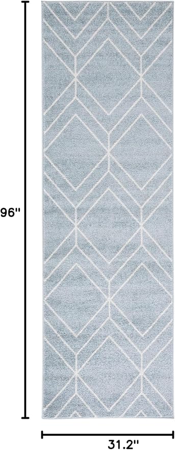 SAFAVIEH Adirondack Collection Runner Rug - 2'6" x 8', Blue & Ivory, Modern Geometric Design, Non-Shedding & Easy Care, Ideal for High Traffic Areas in Living Room, Bedroom (ADR241M)