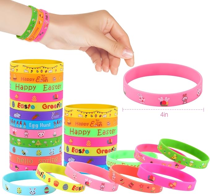 xutengy 48Pcs Easter Party Favors Decorations Slap Bracelets Rubber Wristbands for Kids Girls Boys,Easter Basket Stuffers Easter Egg Fillers Gifts for Toddlers
