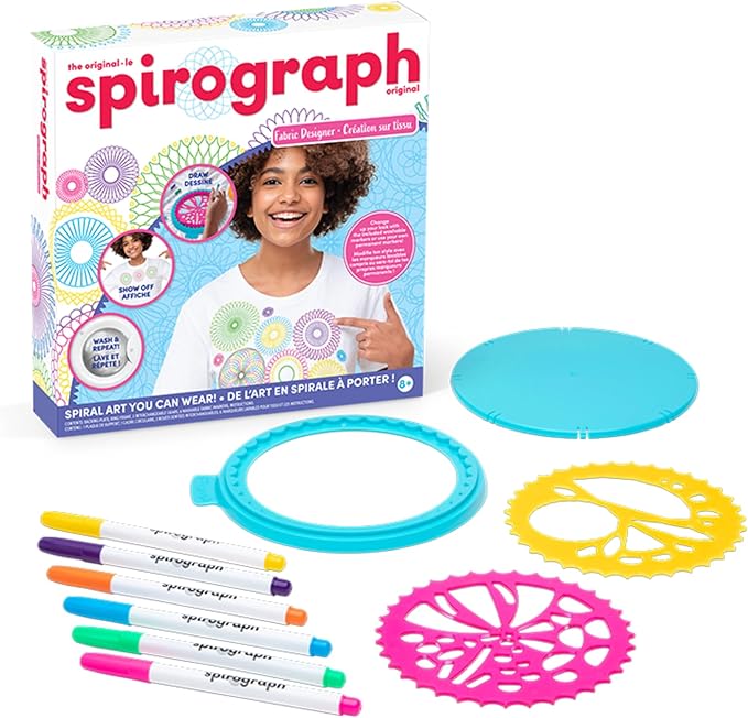 Spirograph Fabric Designer – Spiral Art You Can Wear, Arts and Crafts, Kids Toys, Art Supplies, Craft Supplies, Drawing Kit, Spiral Art, Classic Gear Design Kit, Fabric Pens, Ages 6+