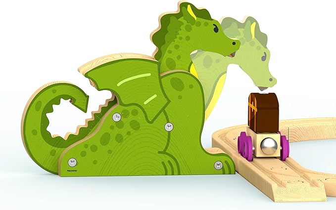 ORBRIUM 68 Pcs Fantasy Kingdom Adventure Wooden Train Set in Wooden Storage Box Unisex Children Toys Girls Boys 3 4 5 6 7 Years Compatible with Thomas, BRIO, Melissa and Doug, Imaginarium, IKEA