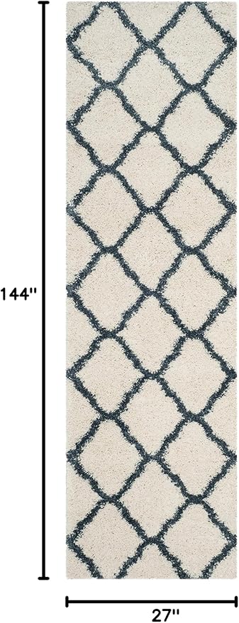 SAFAVIEH Hudson Shag Collection Runner Rug - 2'3" x 12', Ivory & Slate Blue, Trellis Design, Non-Shedding & Easy Care, 2-inch Thick Ideal for High Traffic Areas in Living Room, Bedroom (SGH283T)